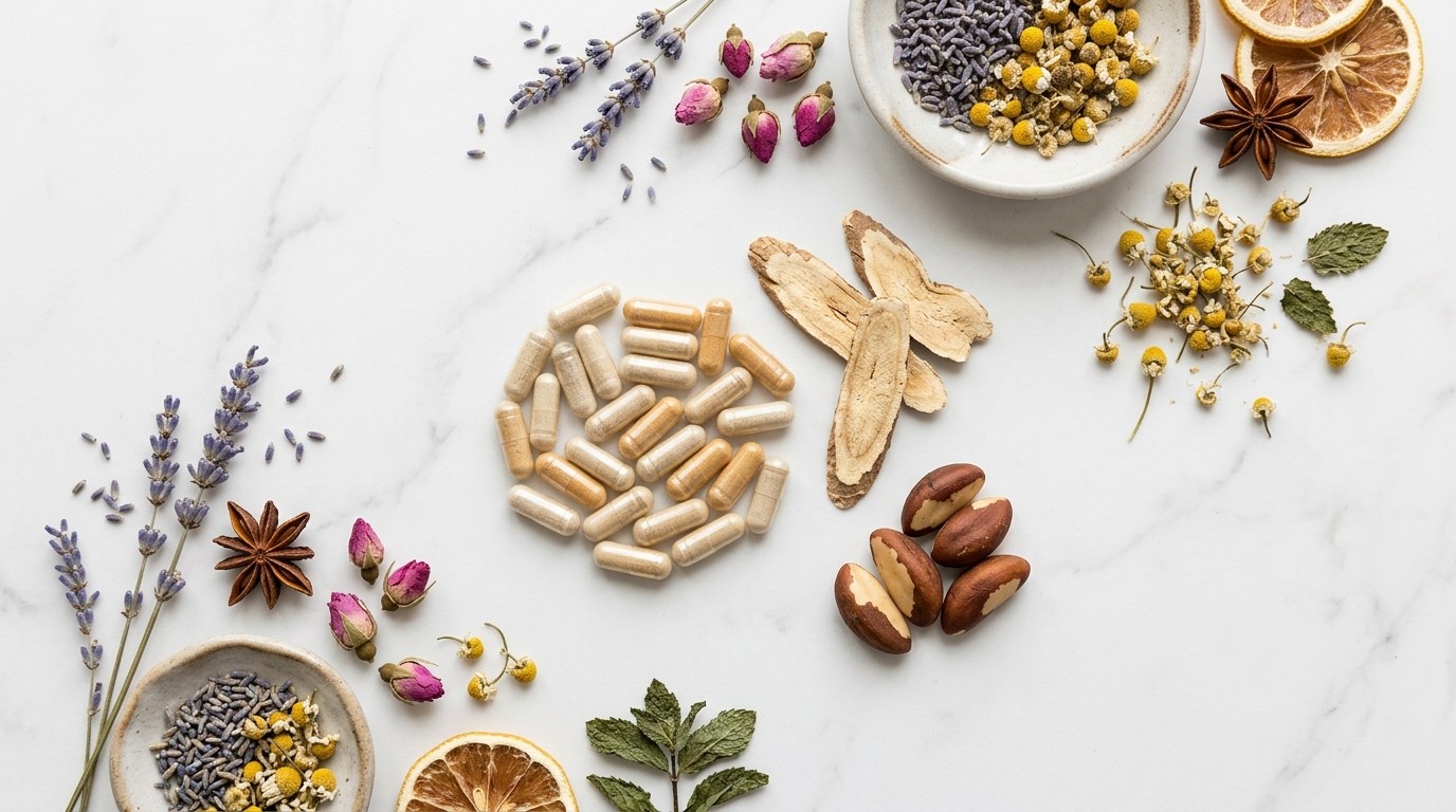 Natural supplement capsules and botanicals